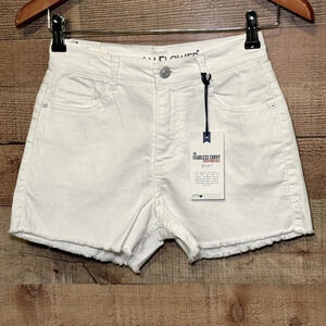 🌻 Wallflower White Denim Shorts Juniors size 1/25 High Rise Curvy Frayed Raw Hem